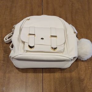 Elegant Cream Backpack with Pom Pom